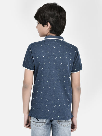 Printed Blue T-shirt-Boys T-Shirts-Crimsoune Club