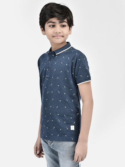 Printed Blue T-shirt-Boys T-Shirts-Crimsoune Club