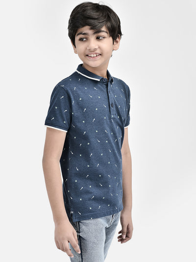 Printed Blue T-shirt-Boys T-Shirts-Crimsoune Club