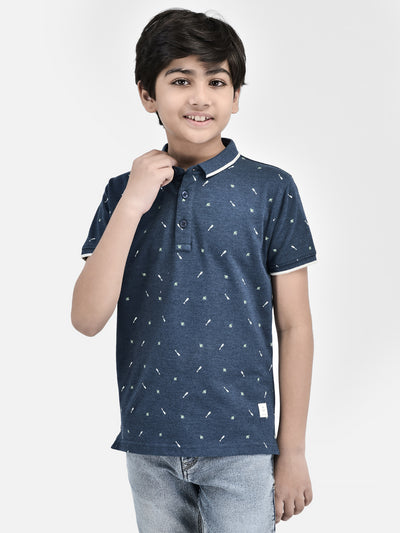 Printed Blue T-shirt-Boys T-Shirts-Crimsoune Club