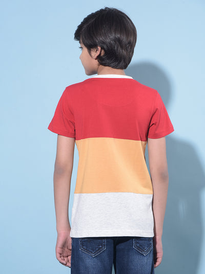 Red Color Blocked 100% Cotton T-Shirt-Boys T-Shirts-Crimsoune Club