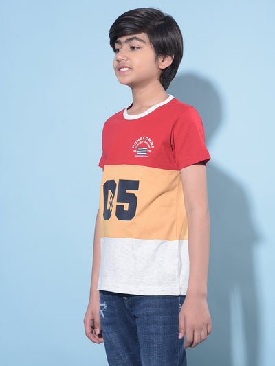 Red Color Blocked 100% Cotton T-Shirt-Boys T-Shirts-Crimsoune Club