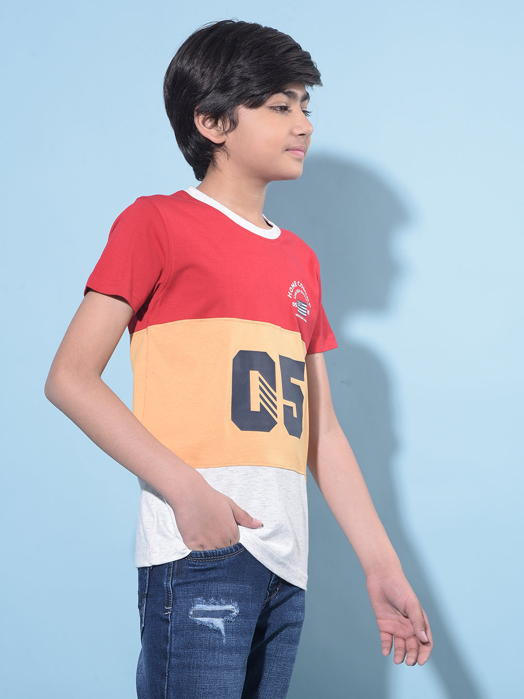 Red Color Blocked 100% Cotton T-Shirt-Boys T-Shirts-Crimsoune Club