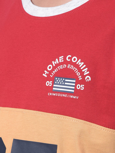 Red Color Blocked 100% Cotton T-Shirt-Boys T-Shirts-Crimsoune Club