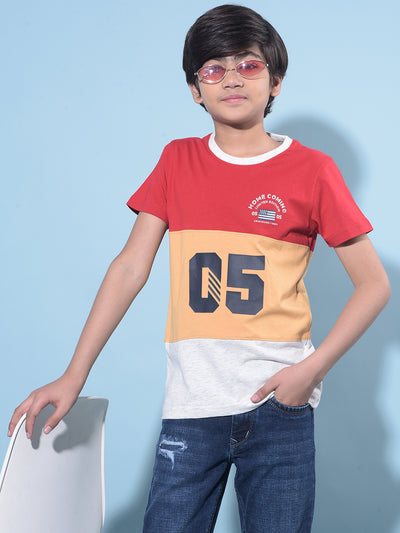 Red Color Blocked 100% Cotton T-Shirt-Boys T-Shirts-Crimsoune Club