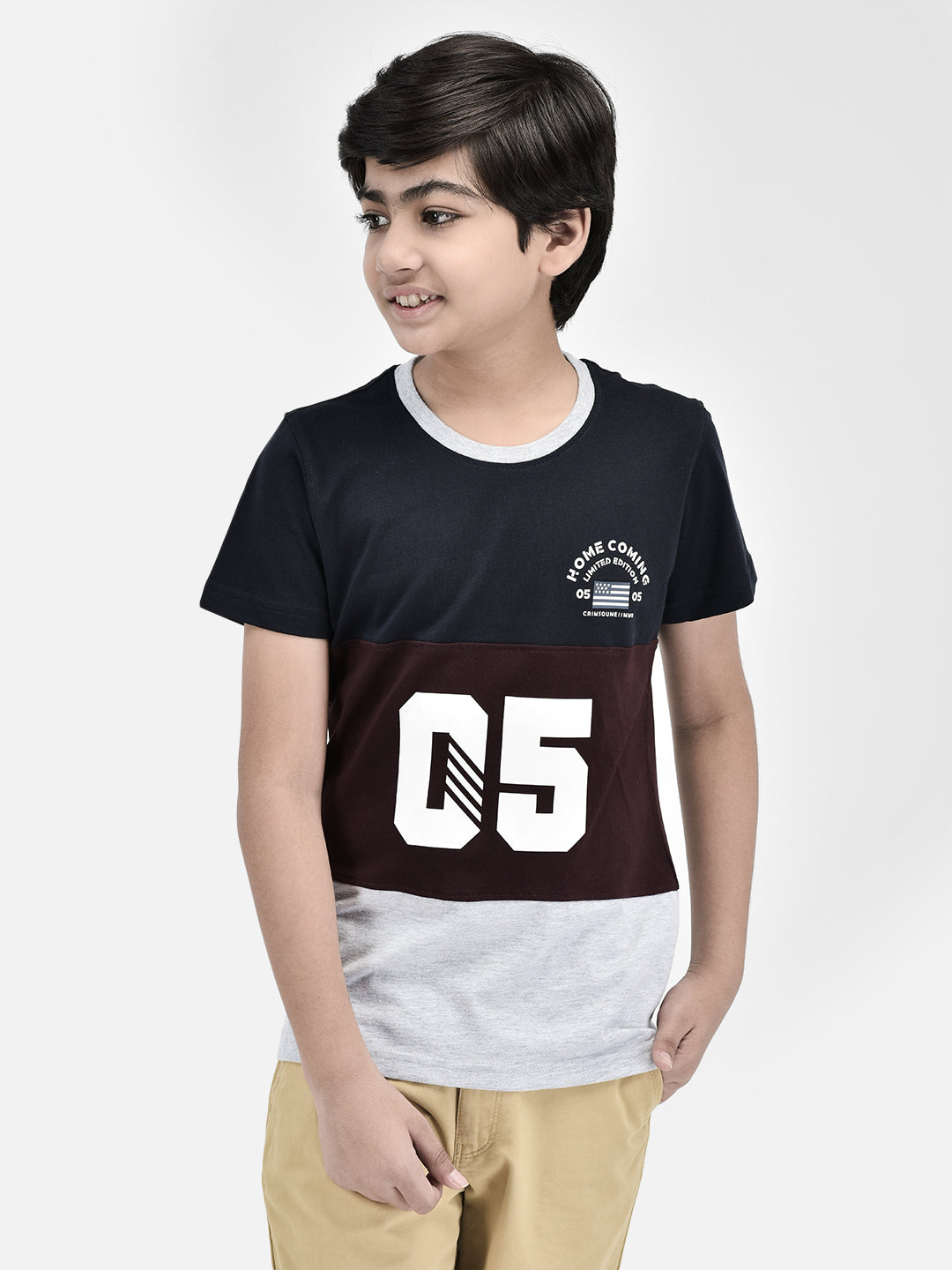 Navy Blue Colourblocked T-shirt-Boys T-shirts-Crimsoune Club