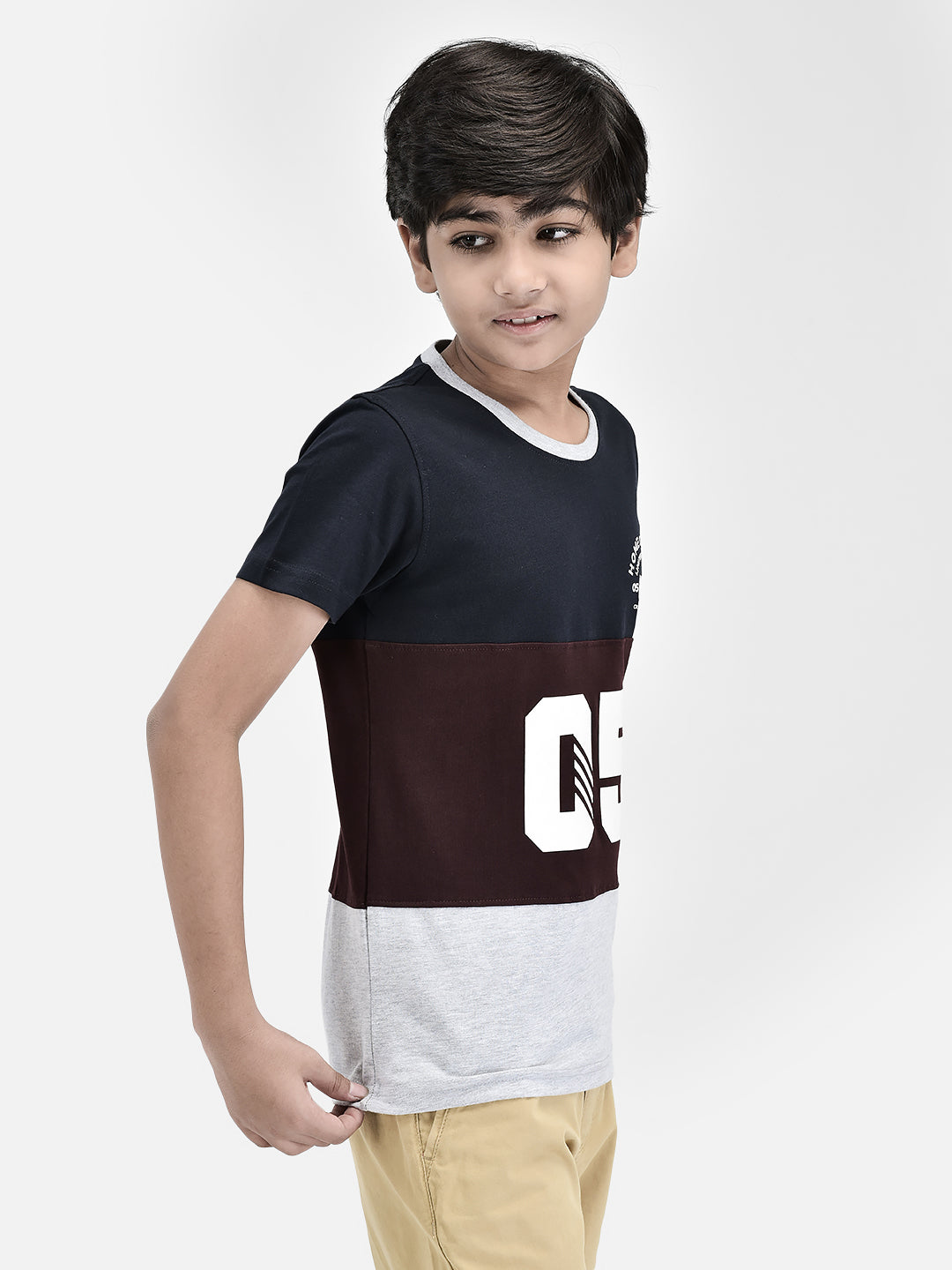 Navy Blue Colourblocked T-shirt-Boys T-shirts-Crimsoune Club