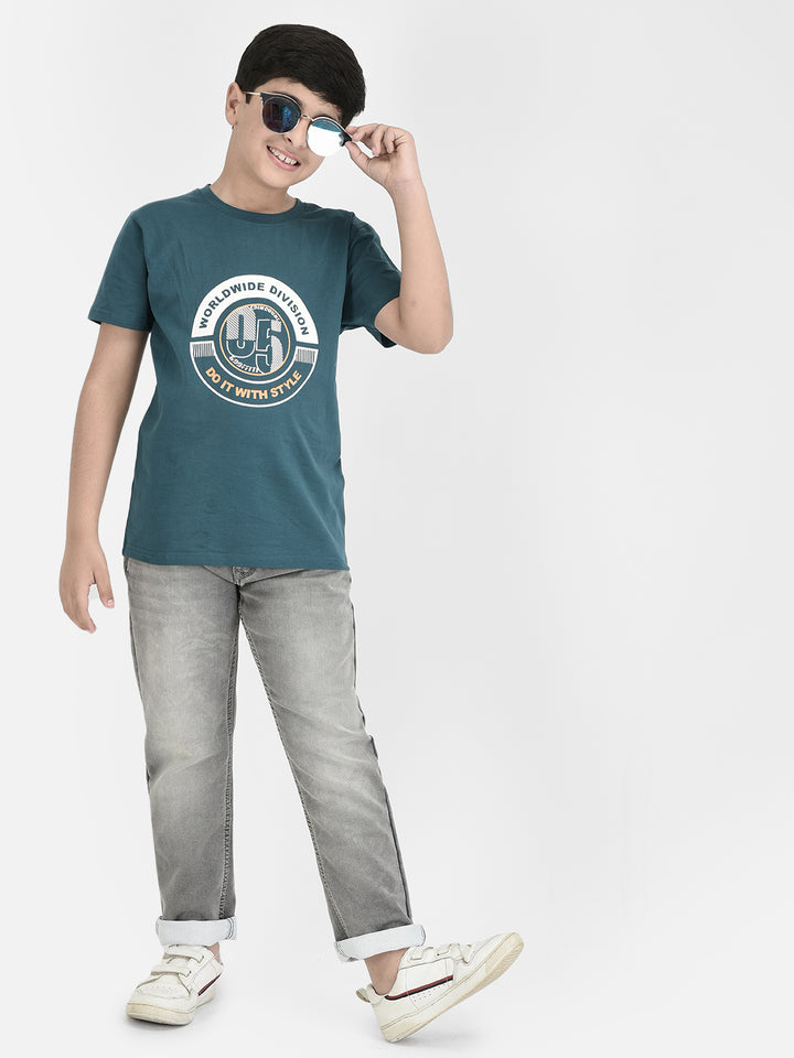 Green Graphic Print Cotton T-Shirt-Boys T-shirts-Crimsoune Club
