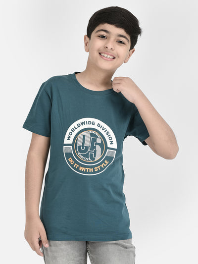 Green Graphic Print Cotton T-Shirt-Boys T-shirts-Crimsoune Club