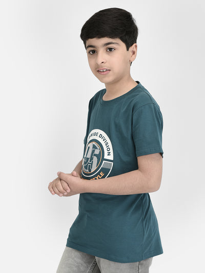 Green Graphic Print Cotton T-Shirt-Boys T-shirts-Crimsoune Club