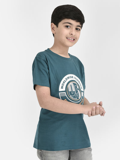 Green Graphic Print Cotton T-Shirt-Boys T-shirts-Crimsoune Club