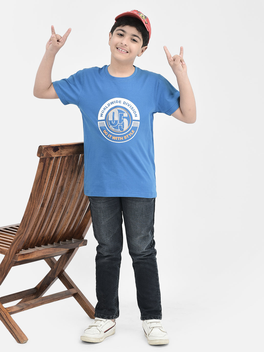 Blue Graphic Print T-shirt-Boys T-shirts-Crimsoune Club