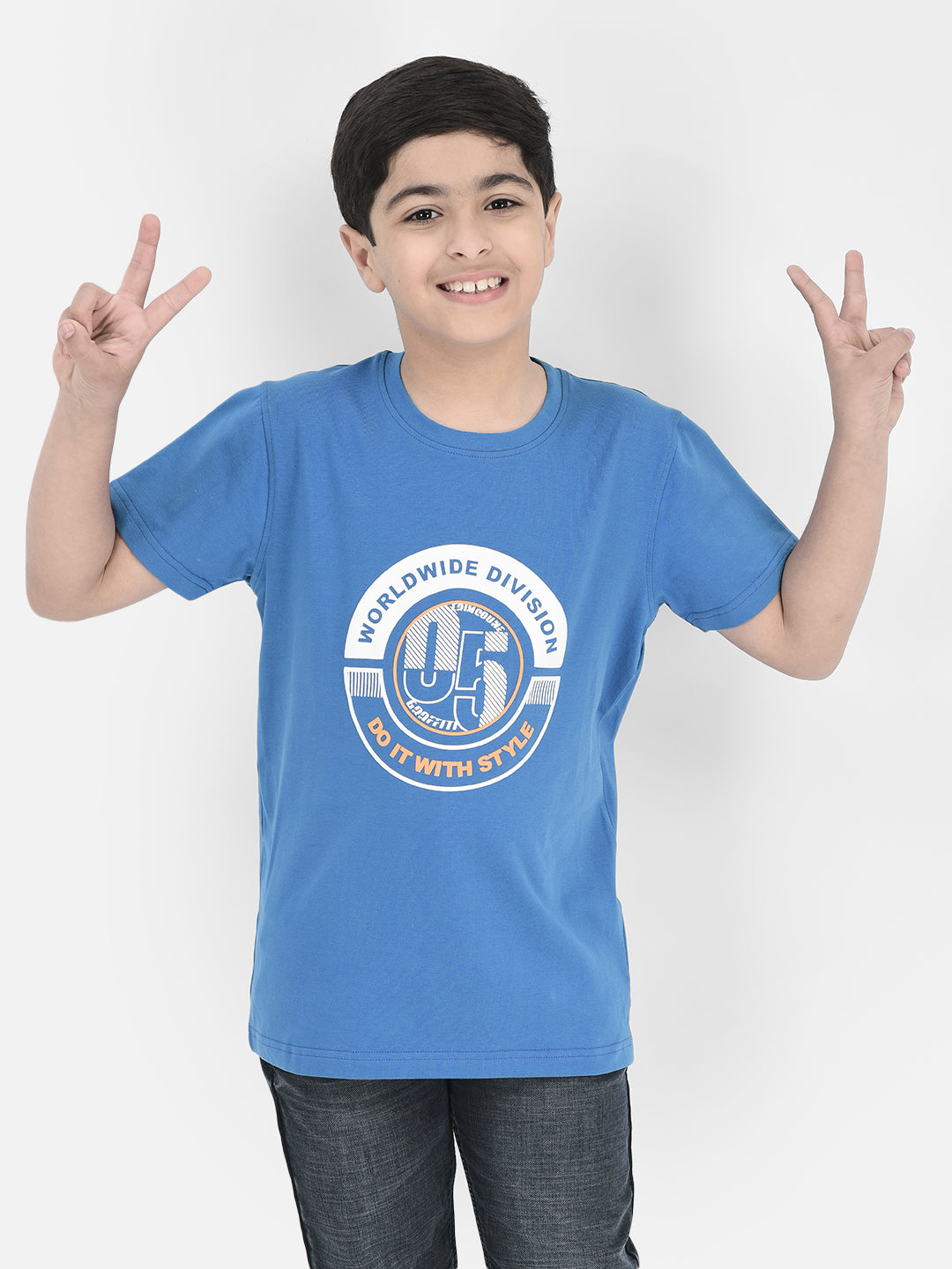 Blue Graphic Print T-shirt-Boys T-shirts-Crimsoune Club