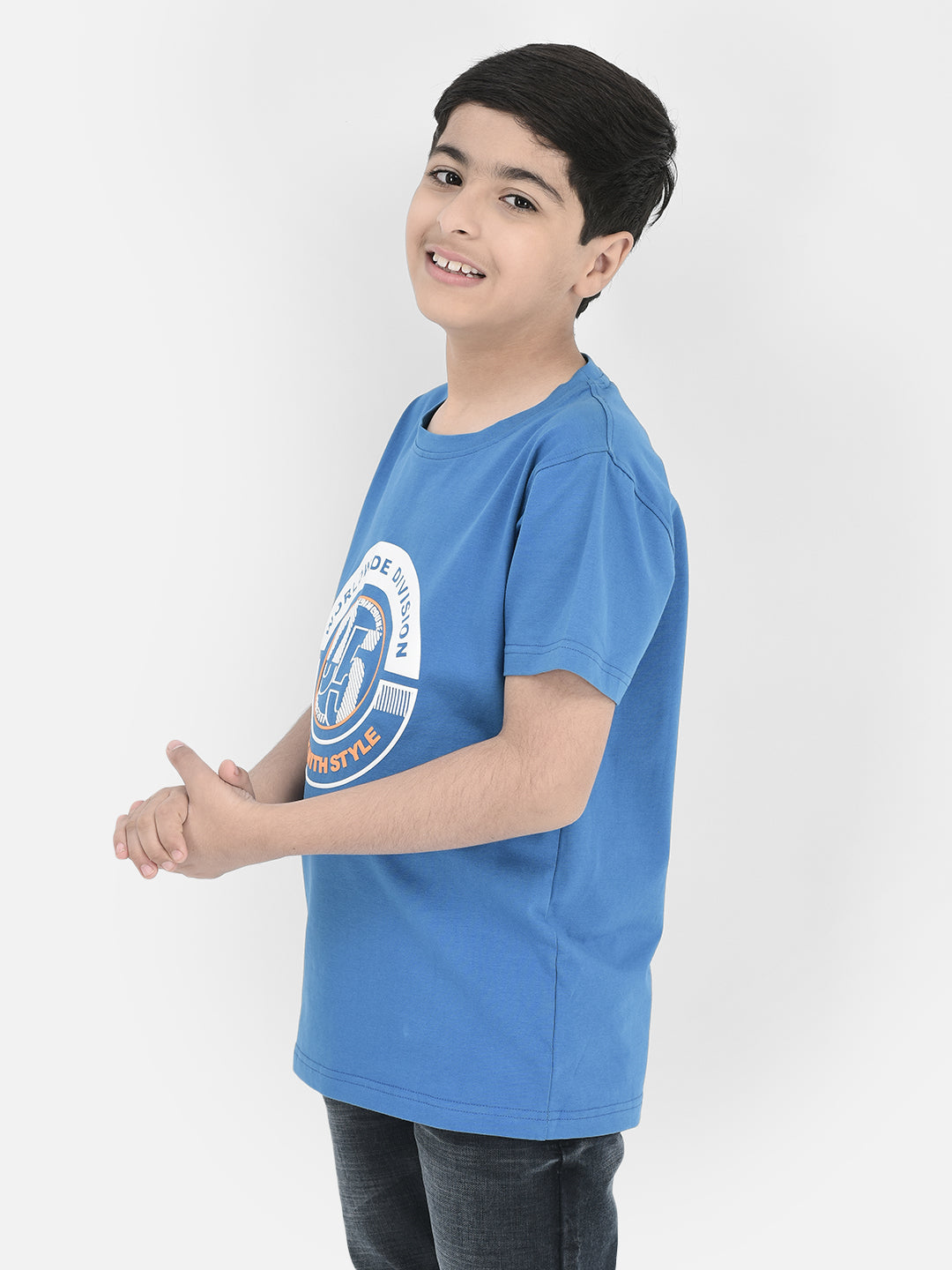 Blue Graphic Print T-shirt-Boys T-shirts-Crimsoune Club