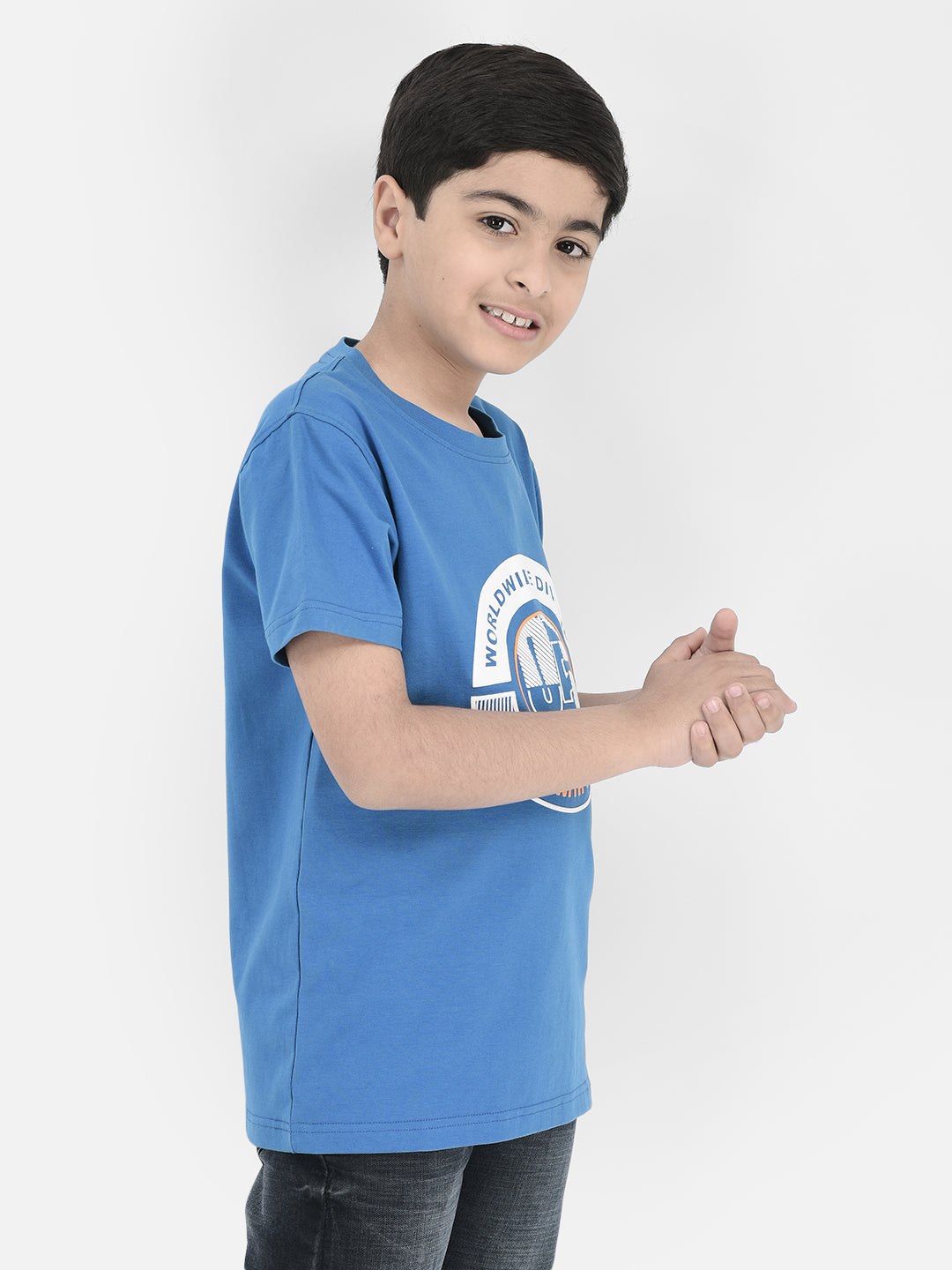 Blue Graphic Print T-shirt-Boys T-shirts-Crimsoune Club