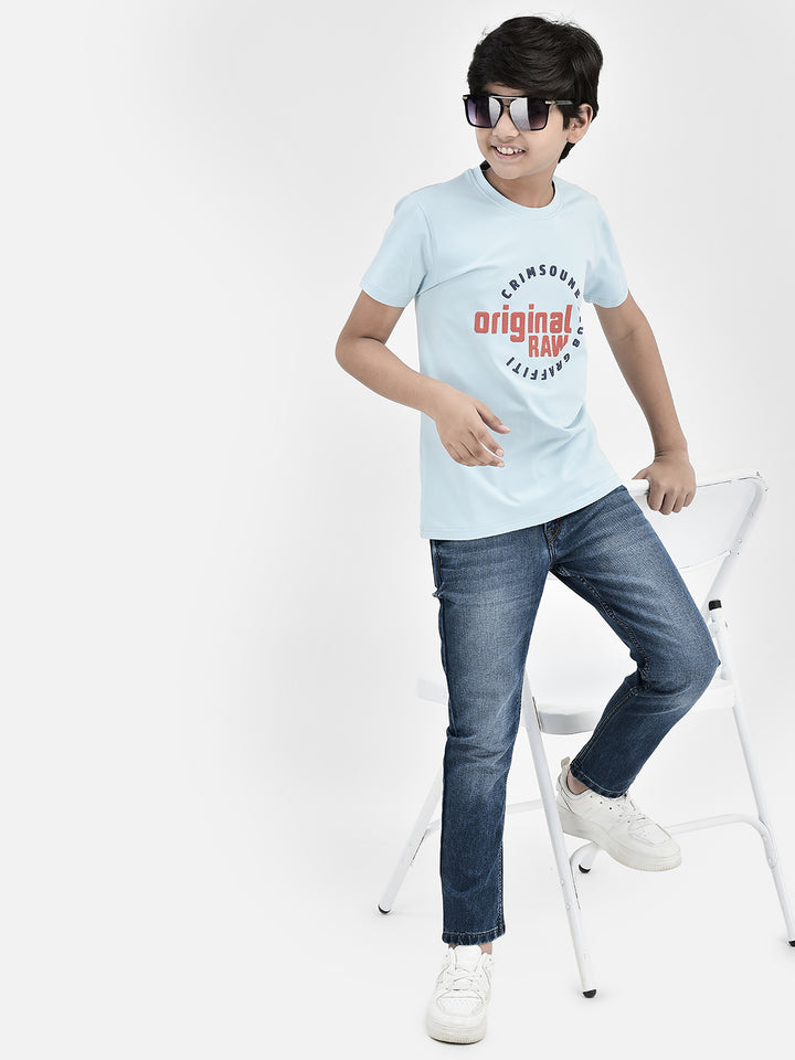 Typography Blue T-shirt-Boys T-Shirts-Crimsoune Club