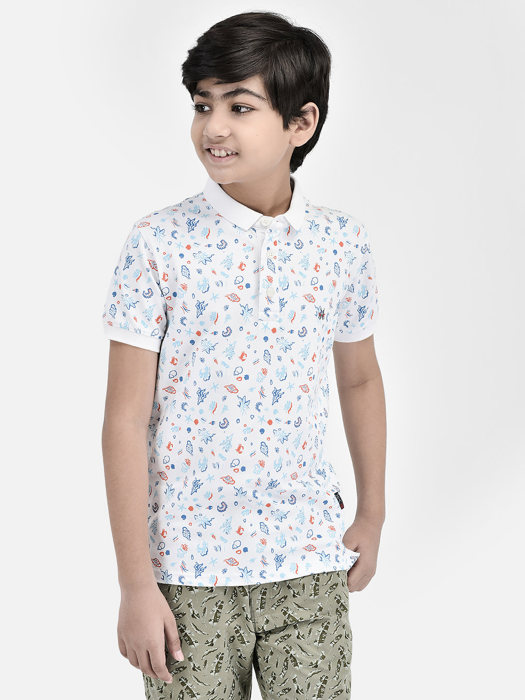 Printed White T-shirt-Boys T-Shirts-Crimsoune Club