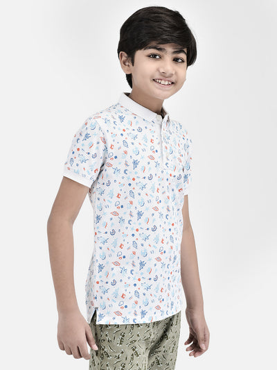 Printed White T-shirt-Boys T-Shirts-Crimsoune Club