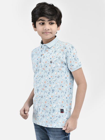 Printed Blue T-shirt-Boys T-Shirts-Crimsoune Club