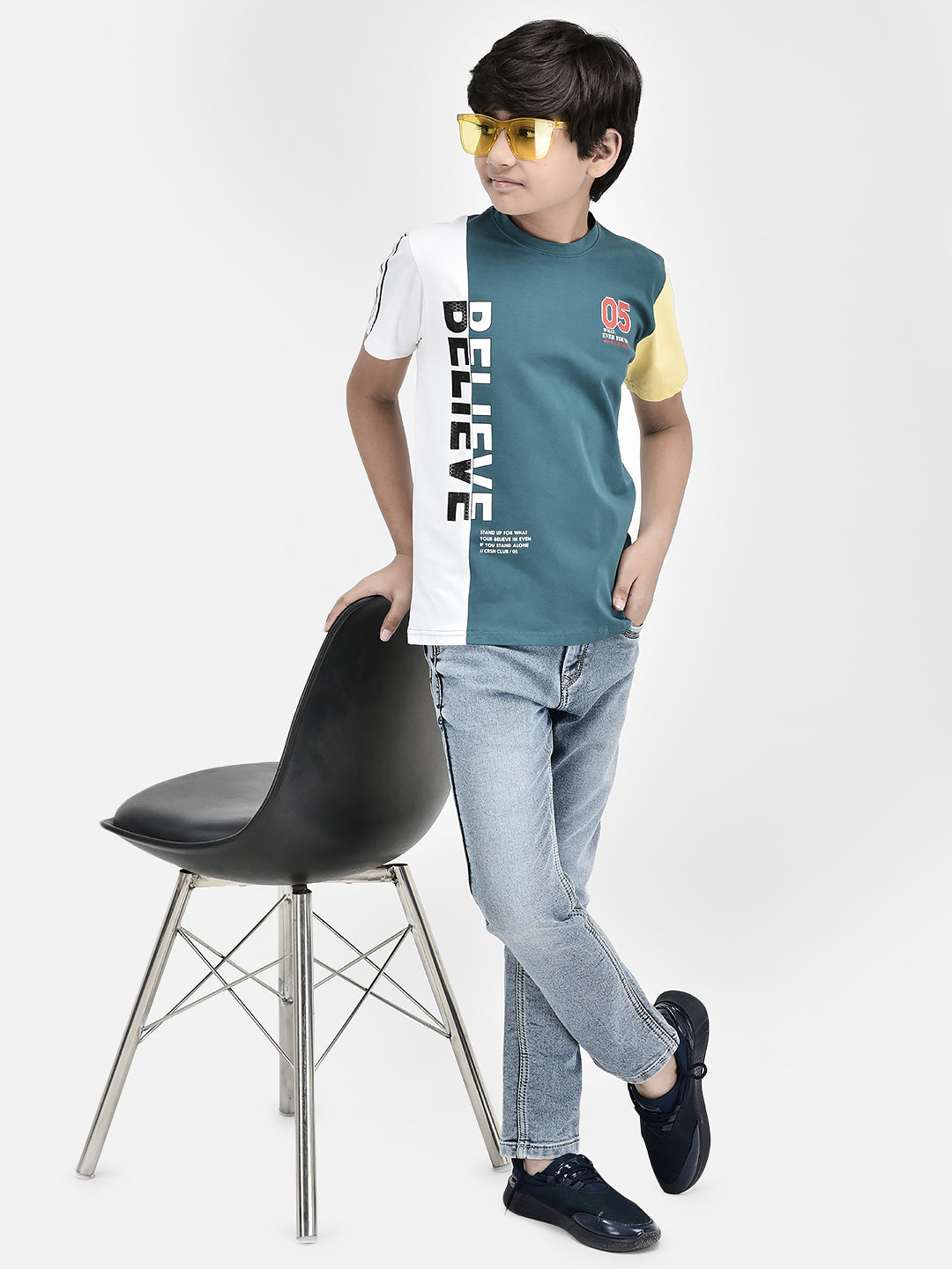 Color-blocked Blue T-shirt-Boys T-Shirts-Crimsoune Club