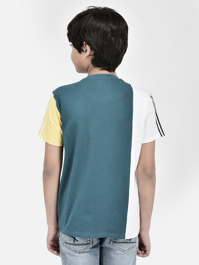 Color-blocked Blue T-shirt-Boys T-Shirts-Crimsoune Club