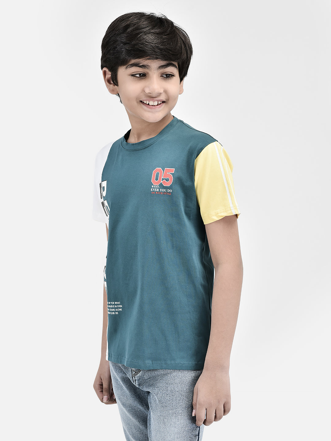 Color-blocked Blue T-shirt-Boys T-Shirts-Crimsoune Club