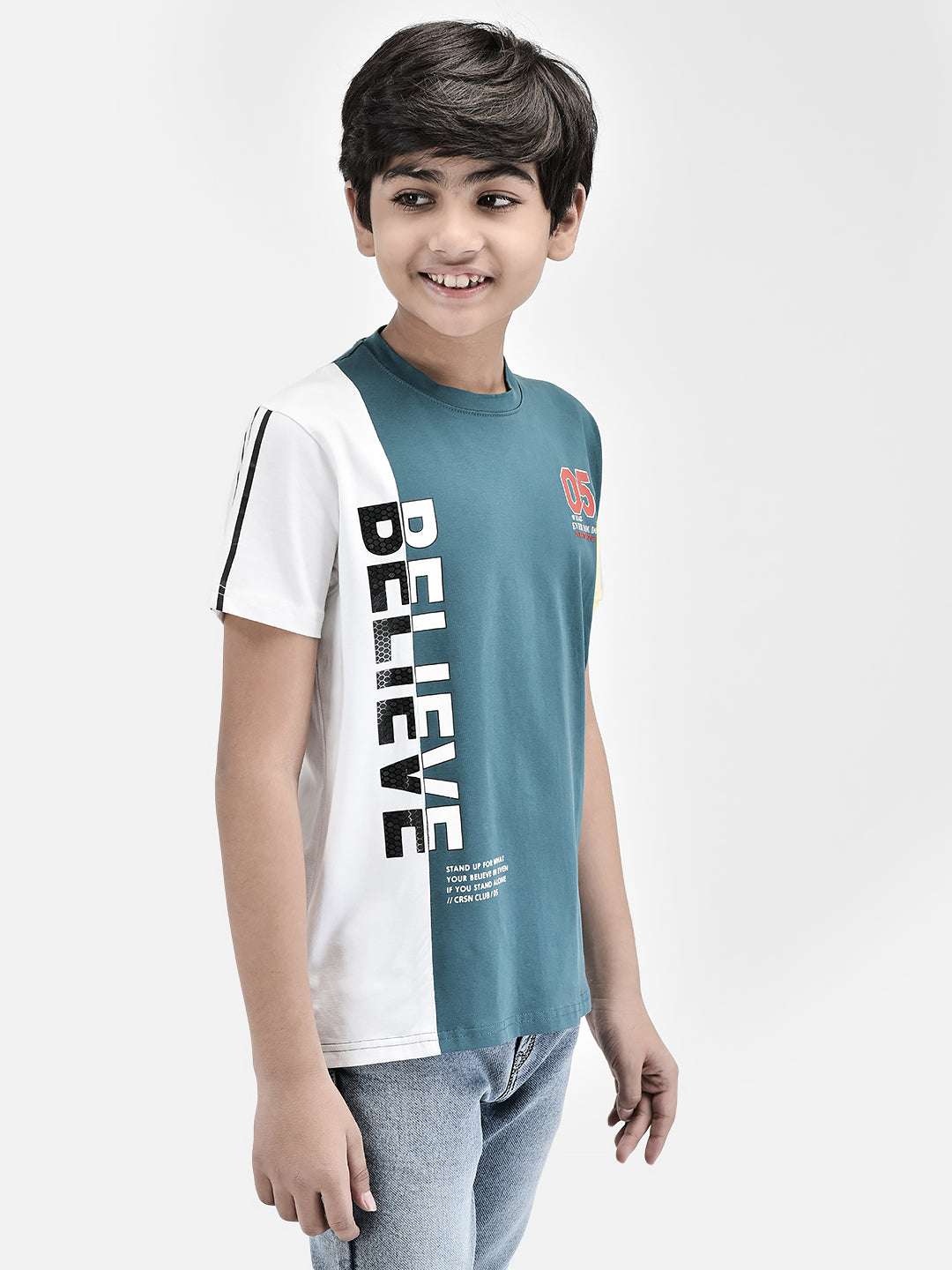 Color-blocked Blue T-shirt-Boys T-Shirts-Crimsoune Club