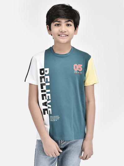 Color-blocked Blue T-shirt-Boys T-Shirts-Crimsoune Club