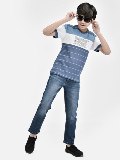 Striped Blue T-shirt-Boys T-Shirts-Crimsoune Club