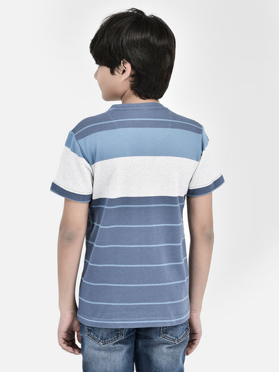 Striped Blue T-shirt-Boys T-Shirts-Crimsoune Club