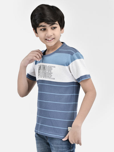 Striped Blue T-shirt-Boys T-Shirts-Crimsoune Club