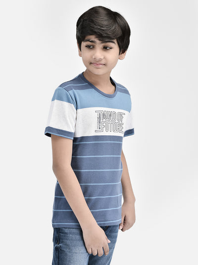 Striped Blue T-shirt-Boys T-Shirts-Crimsoune Club