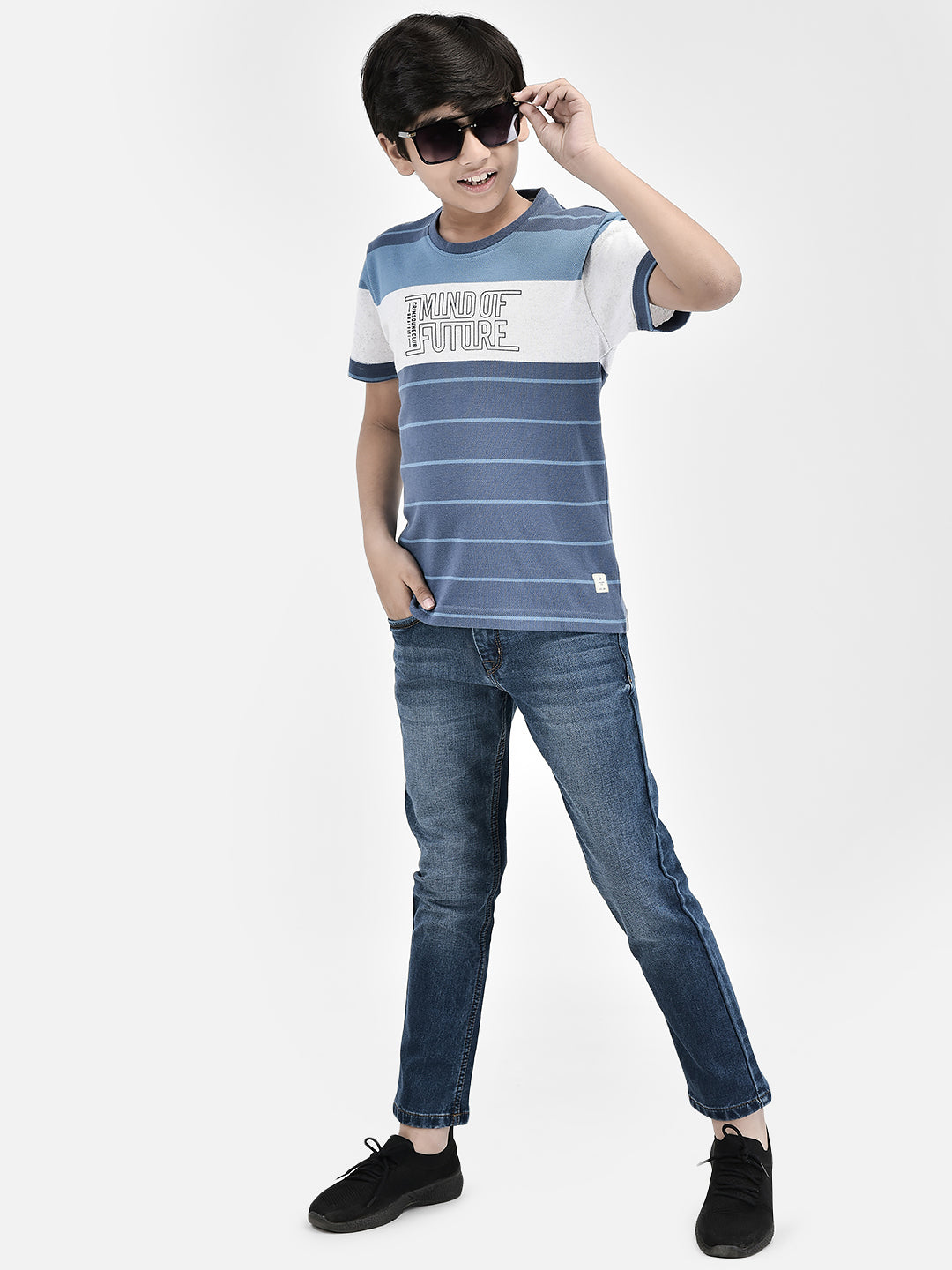 Striped Blue T-shirt-Boys T-Shirts-Crimsoune Club