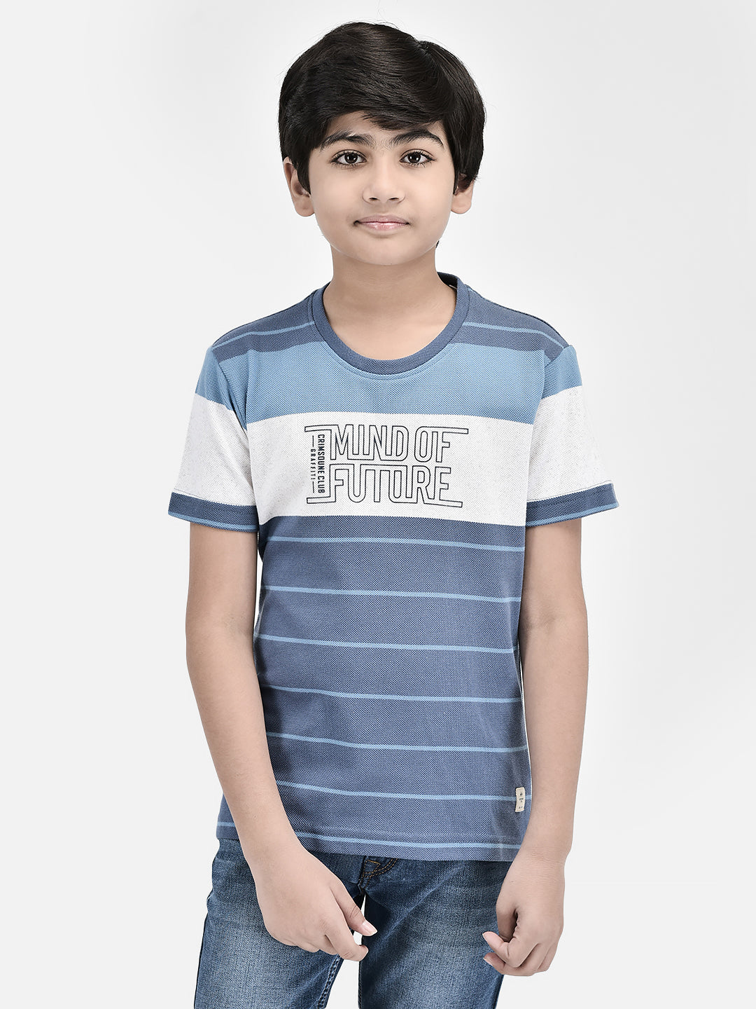 Striped Blue T-shirt-Boys T-Shirts-Crimsoune Club