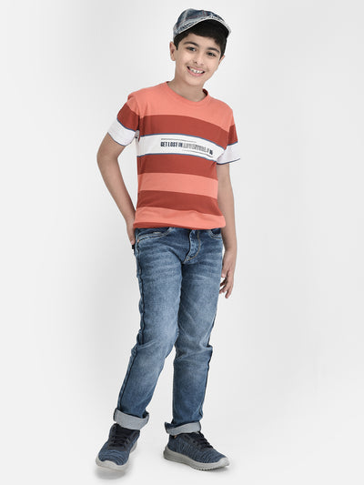 Peach Striped T-shirt-Boys T-shirts-Crimsoune Club
