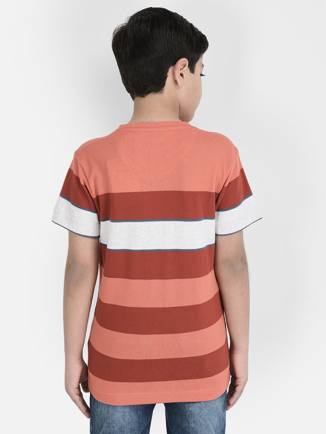 Peach Striped T-shirt-Boys T-shirts-Crimsoune Club