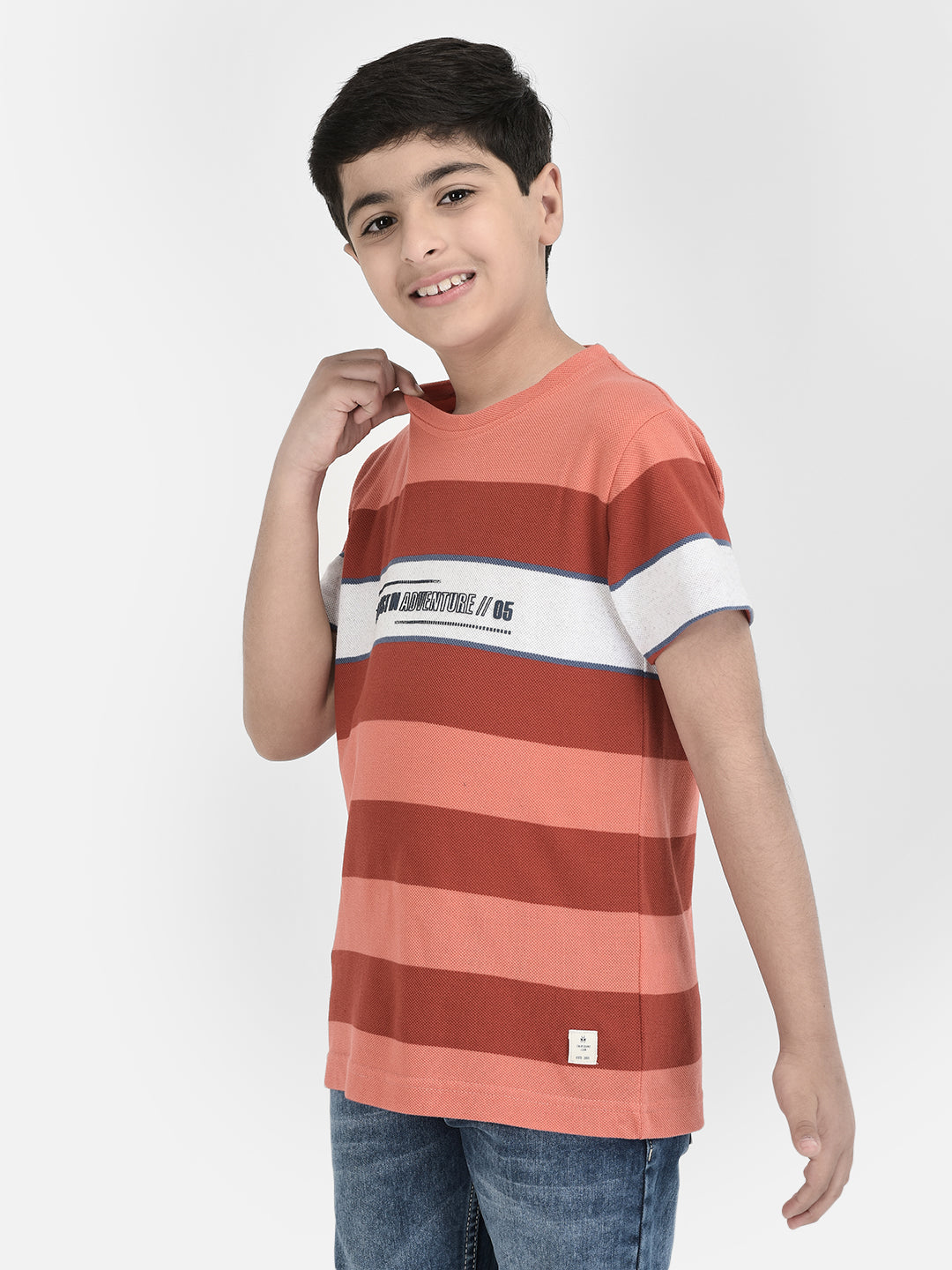 Peach Striped T-shirt-Boys T-shirts-Crimsoune Club