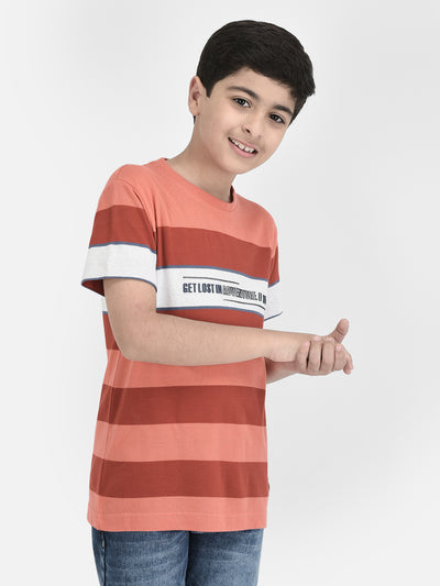 Peach Striped T-shirt-Boys T-shirts-Crimsoune Club