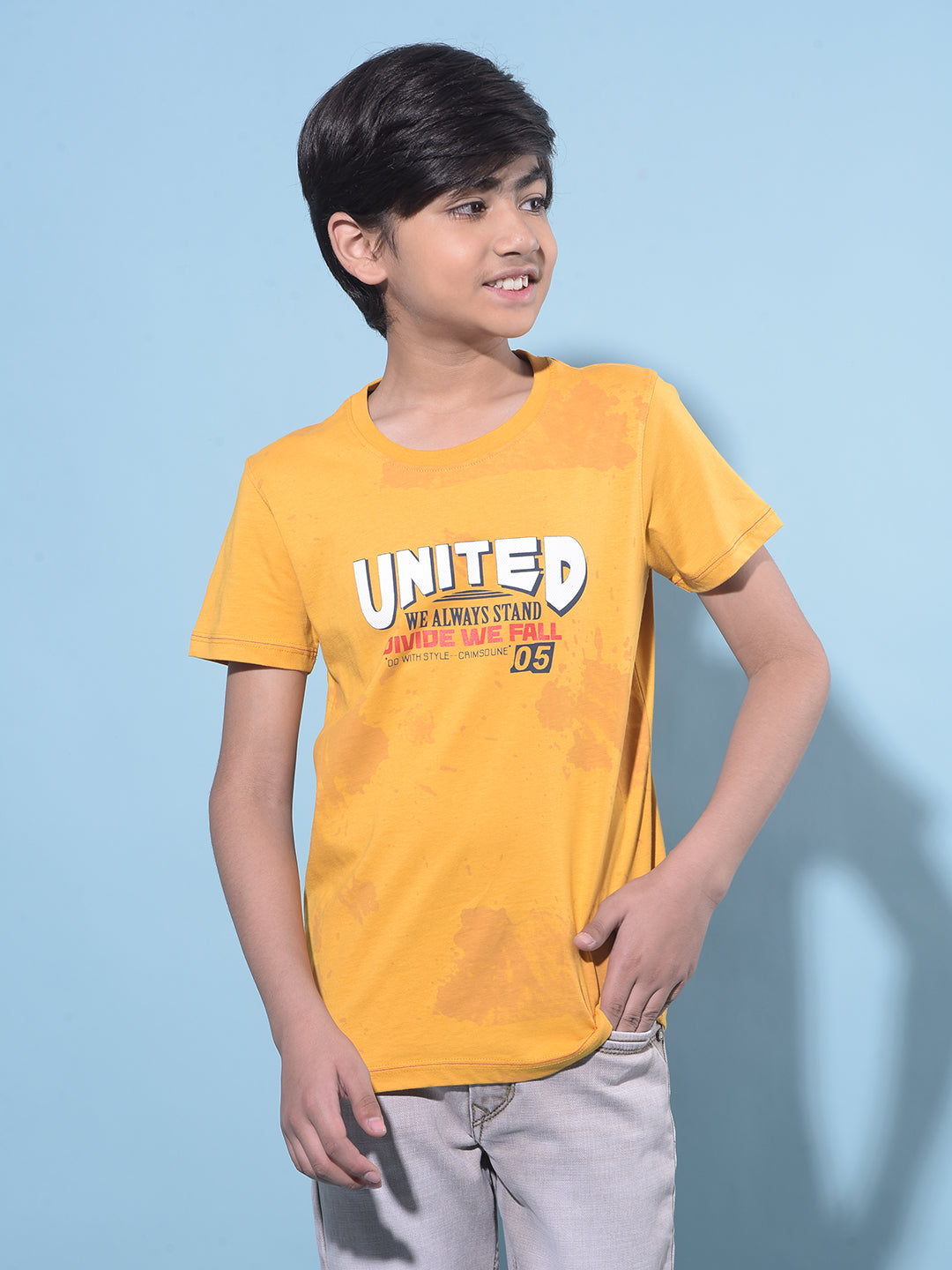 Mustard Graphic Print 100% Cotton T-Shirt-Boys T-Shirts-Crimsoune Club