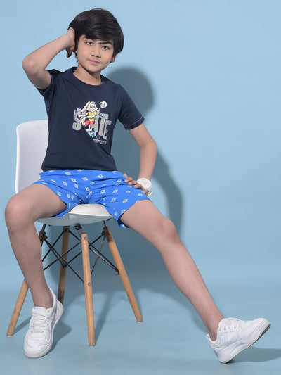 Navy Blue Graphic Print 100% Cotton T-Shirt-Boys T-Shirts-Crimsoune Club