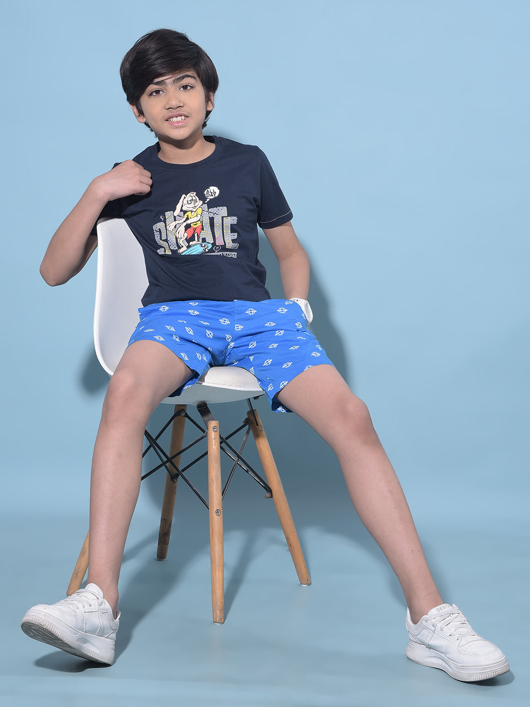 Navy Blue Graphic Print 100% Cotton T-Shirt-Boys T-Shirts-Crimsoune Club