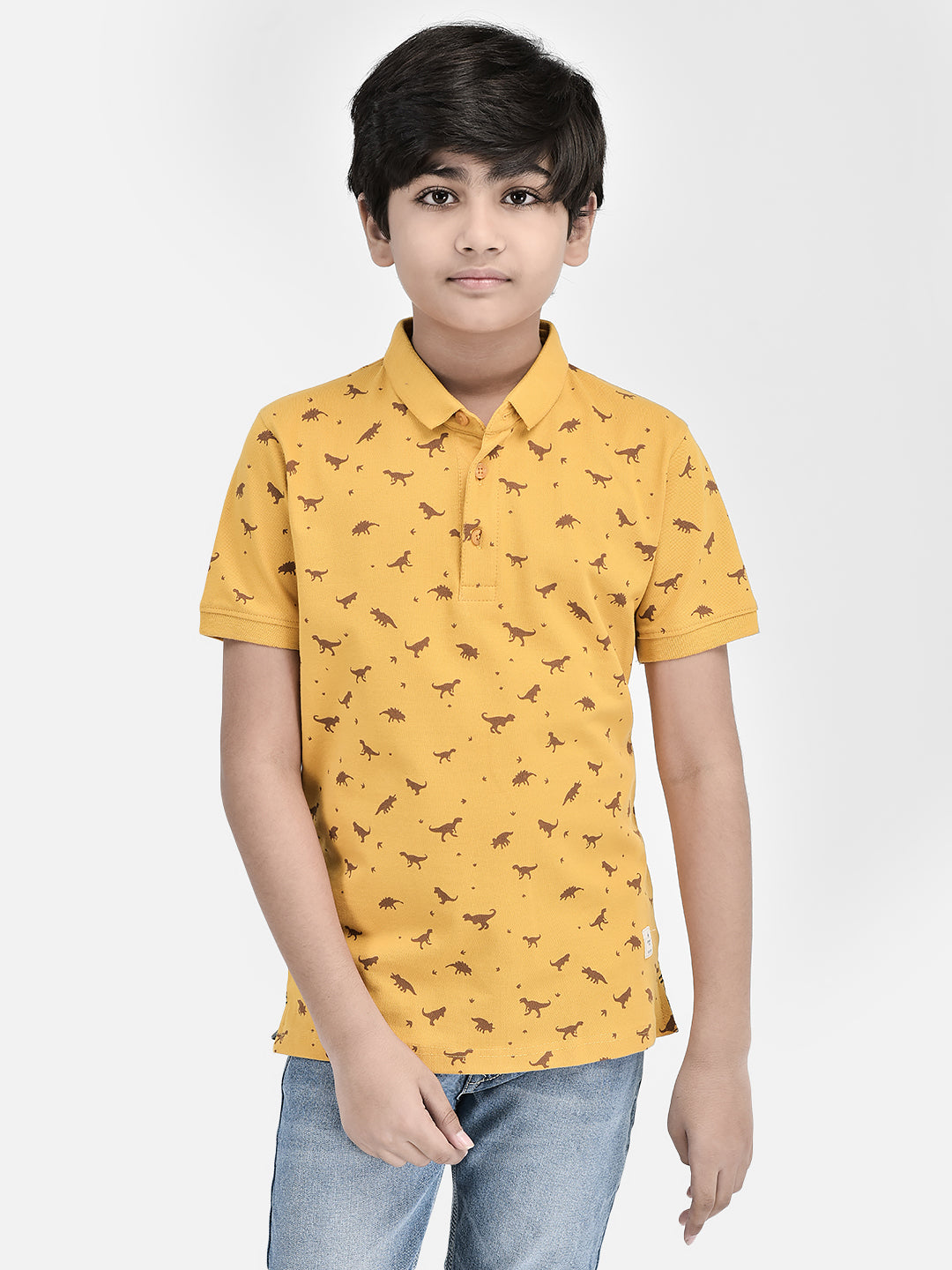 Printed Mustard T-shirt-Boys T-Shirts-Crimsoune Club