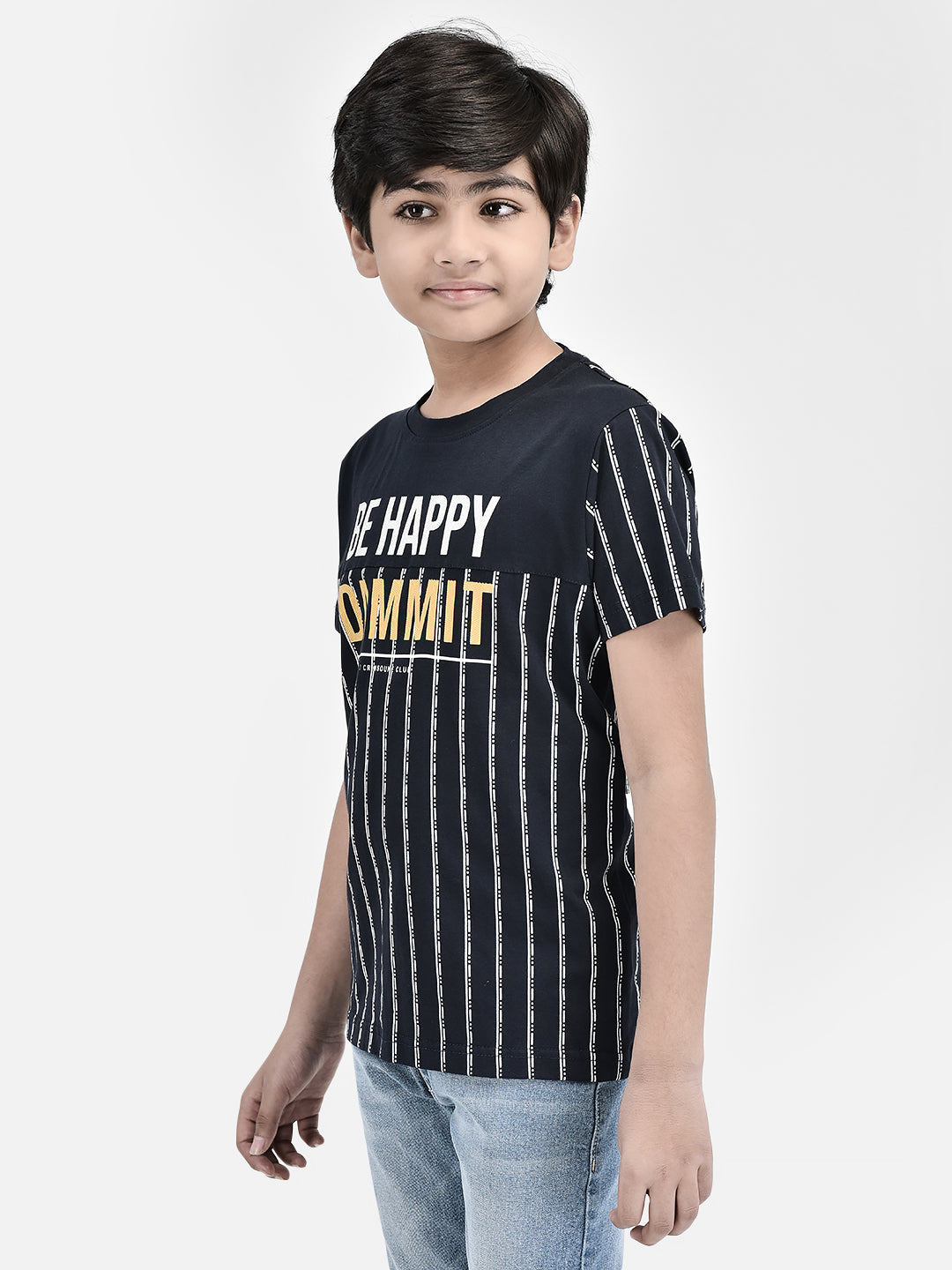 Striped Navy Blue T-shirt-Boys T-Shirts-Crimsoune Club