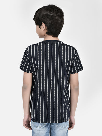 Striped Navy Blue T-shirt-Boys T-Shirts-Crimsoune Club