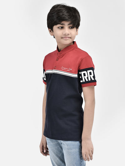 Colour Blocked Red T-shirt-Boys T-Shirts-Crimsoune Club