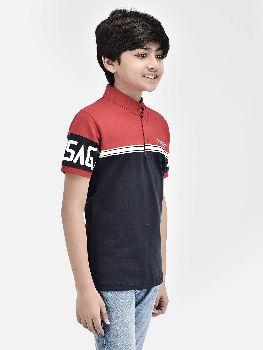 Colour Blocked Red T-shirt-Boys T-Shirts-Crimsoune Club