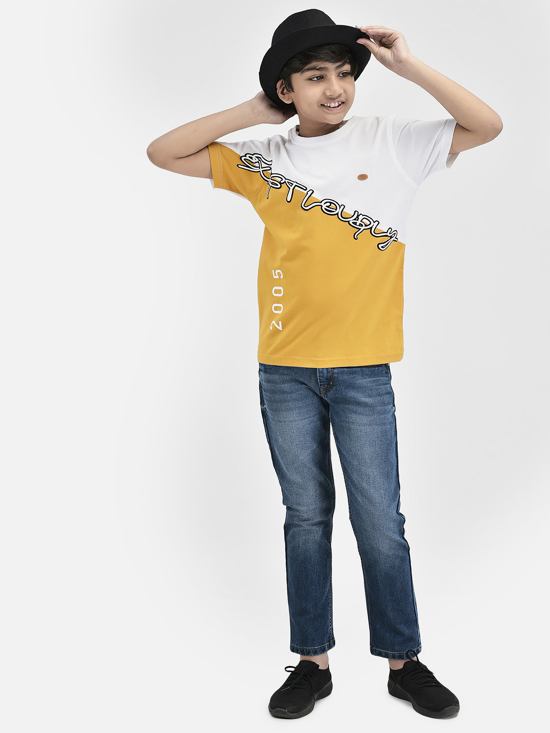 Colour Blocked Yellow T-shirt-Boys T-Shirts-Crimsoune Club