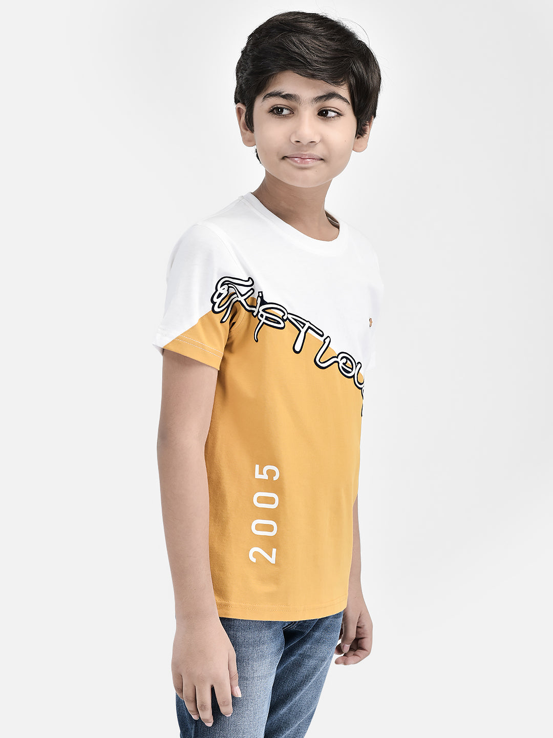 Colour Blocked Yellow T-shirt-Boys T-Shirts-Crimsoune Club