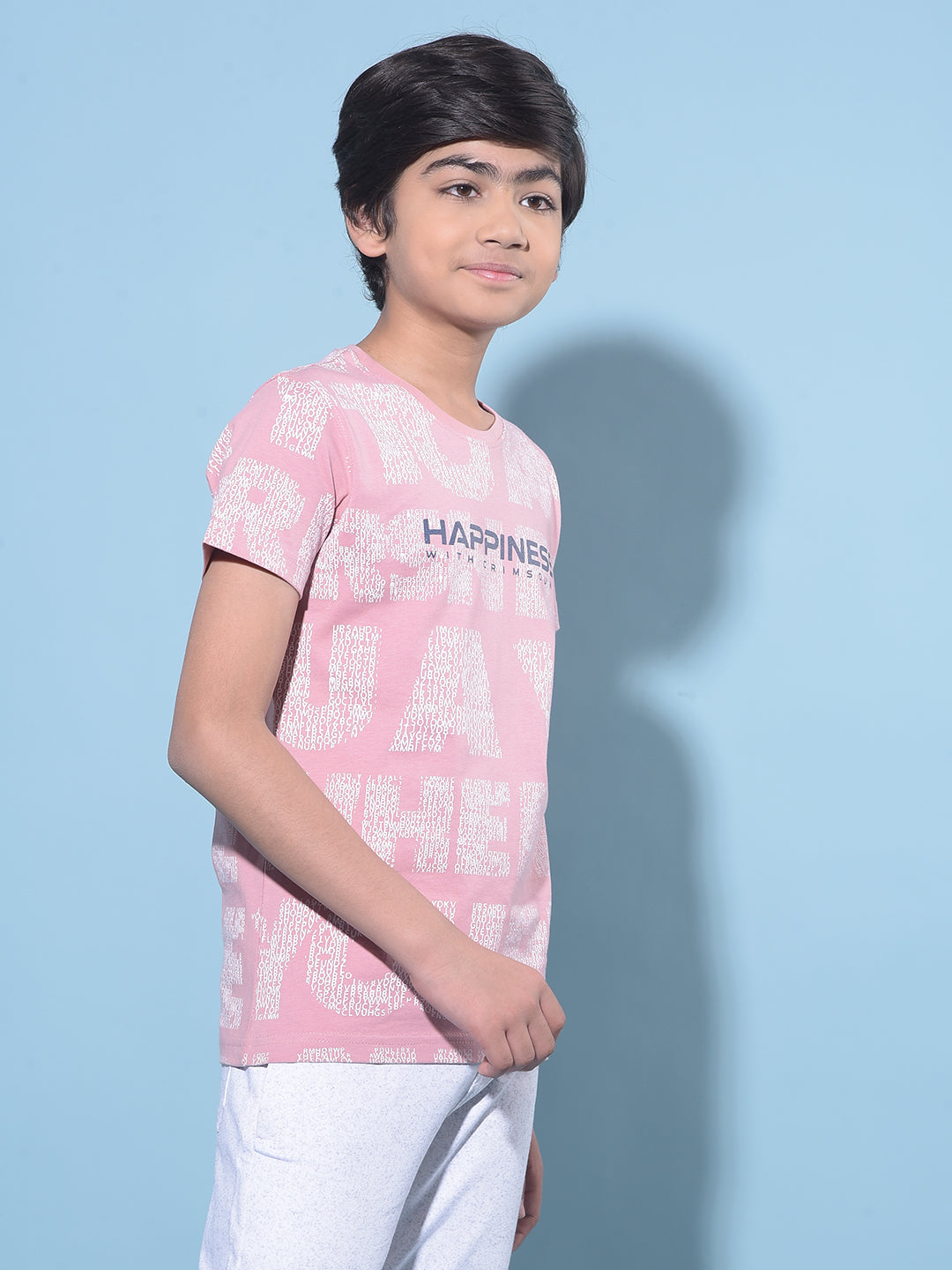 Pink Typographic Printed 100% Cotton T-Shirt-Boys T-Shirts-Crimsoune Club