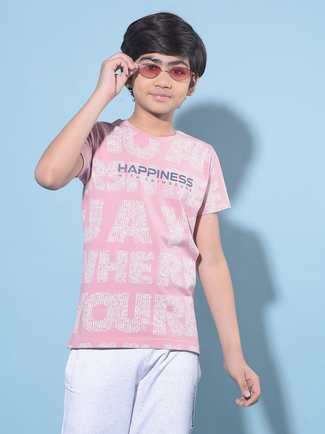 Pink Typographic Printed 100% Cotton T-Shirt-Boys T-Shirts-Crimsoune Club